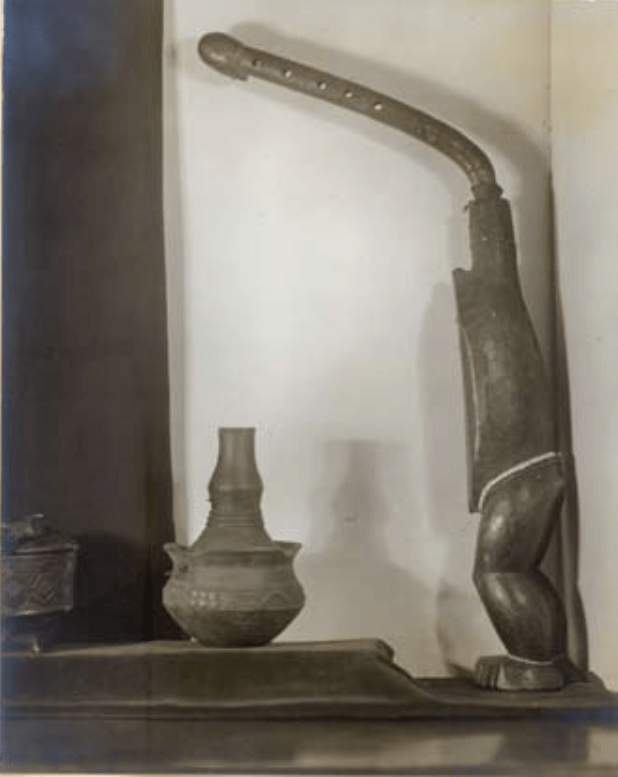 Marjorie Griffiths, Untitled (Central African Ngbaka bow-harp and Kongo clay vessel), c.1935.png