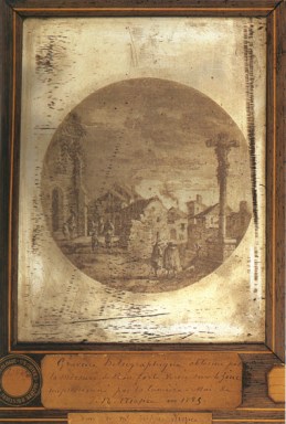 a-reproduction-of-an-engraving-entitled-%22landscape-with-figures%22-heliograph-on-a-zinc-plate-by-nicephore-niepce-1825