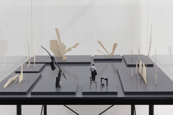 dramatic-structures-2011-paper-wood-glass-painted-wood-and-painted-metal-vitrine-200-x-100-x-100-cm