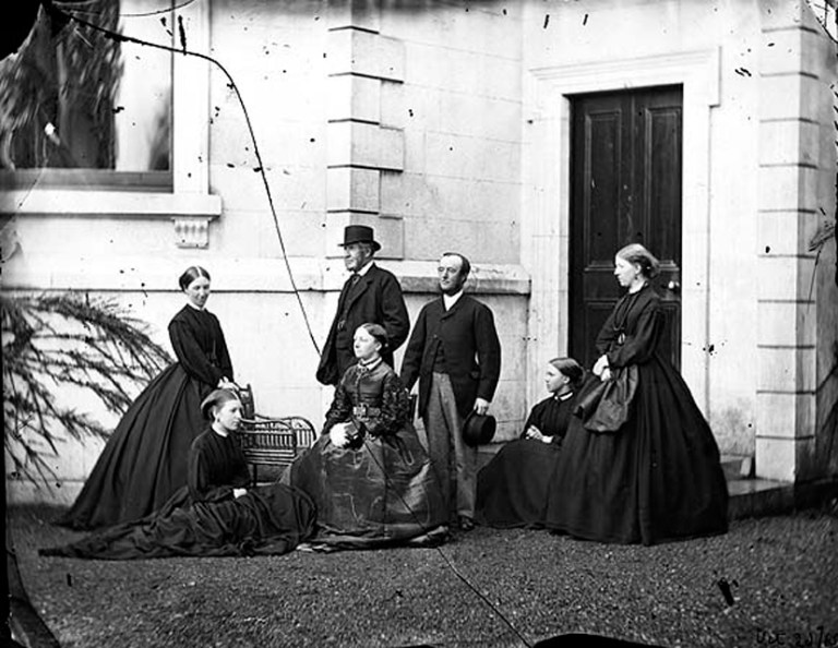 dillon-family-group-including-lord-clonbrock-and-lord-and-lady-clanmorris-gathered-outside-clonbrock-house-ahascragh-co-galway-a-fine-early-shot-but-marred-by-the-broken-glassplate-date-20-oct