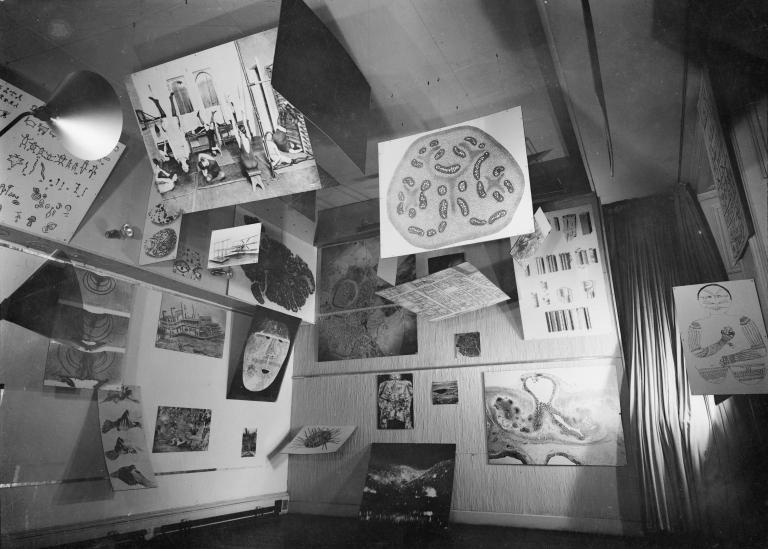 Photograph of installation view of Parallel of Life and Art exhibition [c.11 September 1953-18 October 1953] by Nigel Henderson 1917-1985