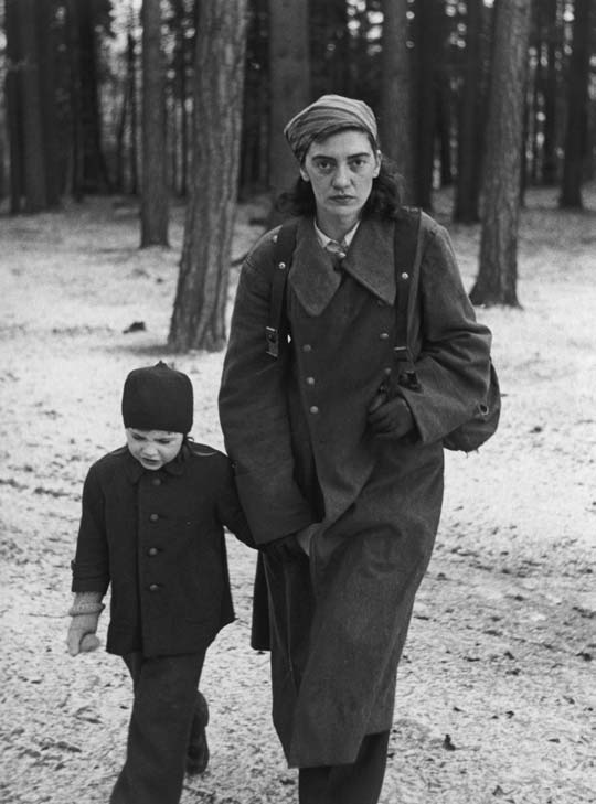 The photographer Hilmar Pabel captured this image of a refugee with her son in a forest near Potsdam at the end of the war.