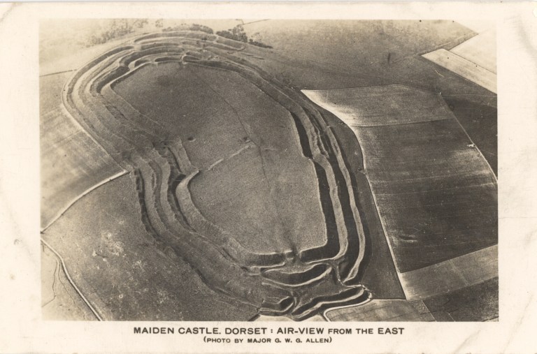 George Allen Maiden Castle, Dorset- Air-View from the East 1934 Real photo postcard Private collection of John Toohey