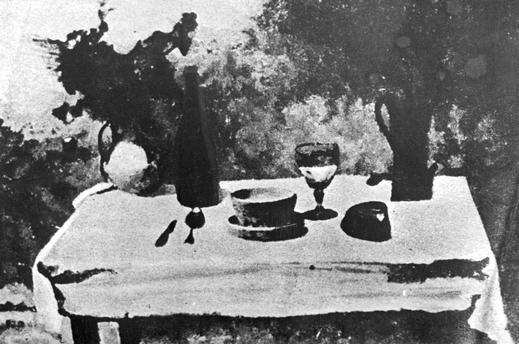 Niepce : Still Life with BottlesNiepce, Joseph Nicephore 1765–1833. “Still life with bottles and glasses”, 1822. Heliography (transfer of pictures on the lithography stone surfac