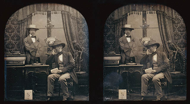 Antoine Claudet Self-Portrait with His Son Francis 1853 Daguerreotype, stereo, two 1:6 plates 2 11:16 x 2 1:4 in J. Paul Getty Museum