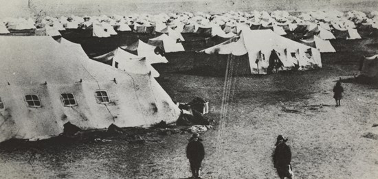 Max Alpert, Russian, 1899–1980 TITLE Beginning the construction of Magnitogorsk (Tent city) from the series Magnitogorsk DATE 1930 MEDIUM Gelatin silver print,5.4 × 11.1 cm