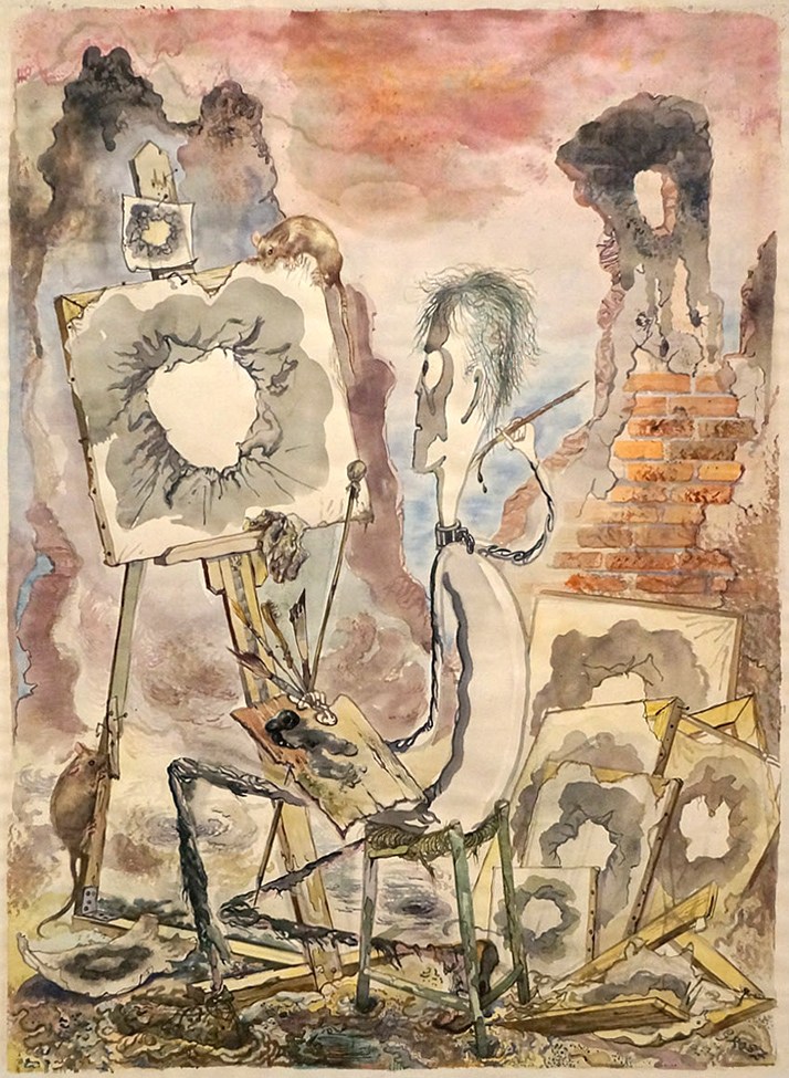 George Grosz, The Painter of the Hole, 1947, Watercolor on paper, 25 5:8 x 19 inches