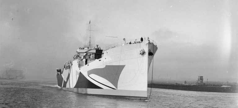 The first Standard ship, with dazzle camouflage, put to sea