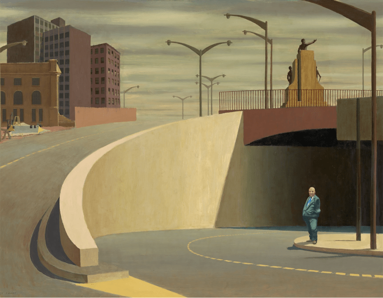 Jeffrey Smart Year 1962 Type oil on plywood Dimensions 81.9 cm × 111.3 cm (32.2 in × 43.8 in) Location National Gallery of Victoria, Melbourne